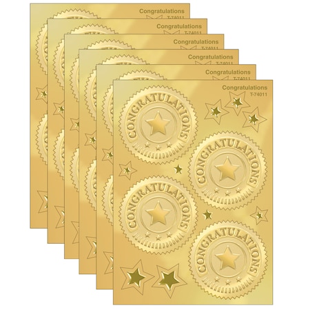 Trend Enterprises Congratulations (Gold) Award Seals Stickers, 32 Per Pack, PK6 T74011